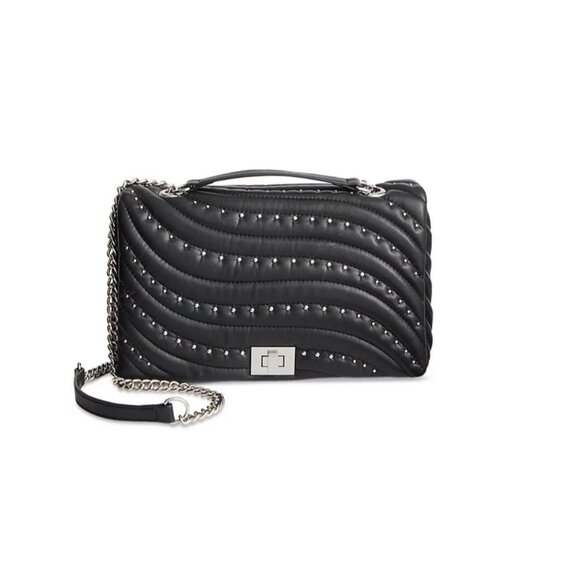INC Ajae Galaxy soft faux-leather studded crossbody shoulder bag - BLACK - Picture 1 of 11